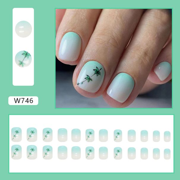 Short Gradient Fresh Natural Green Leaves Nail Art Spring And Summer New Products Nail Art Nail Finished Products Wear Armor_viptrois.com