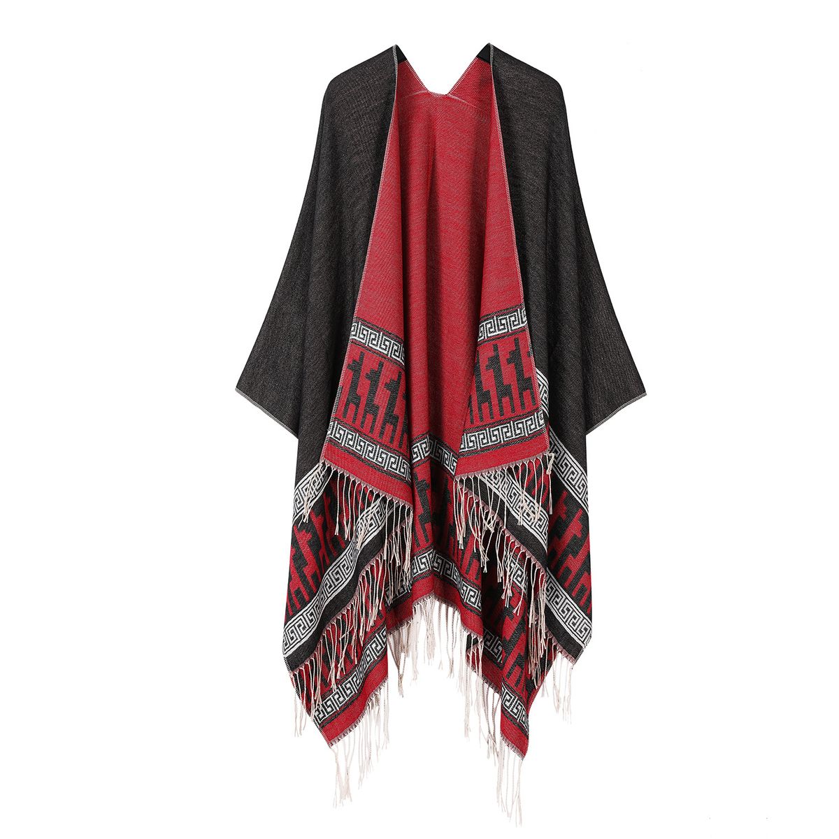 Unisex Fashionable simple double-sided tassel knitted shawl women's air-conditioned room warm and comfortable blanket split cape men's_viptrois.com