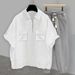 Men's Clothing Half Zipper Solid Color Short Sleeved Suit Men's Summer Trendy Brand Workwear Pocket Design Student Loose Short Sleeved Cuffed Trousers_viptrois.com