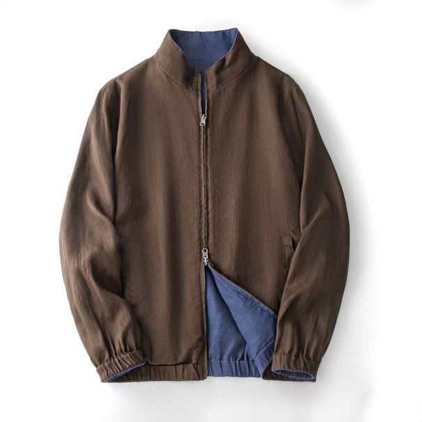 Timeless Linen Work Jacket – Reversible Stand Collar Coat For Effortless Sophistication_viptrois.com