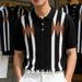 British Style Slim Fit Youth POLO Shirt Striped Short Sleeved Summer Ice Silk Knit Casual Turn down Collar T-Shirt_viptrois.com