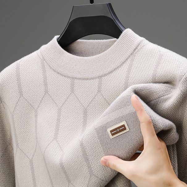 Men's Thickened Semi-Turtleneck Sweater - Stretch Knit Slim Fit Thermal Base Layer For Winter (Beige, Camel, Black)_viptrois.com