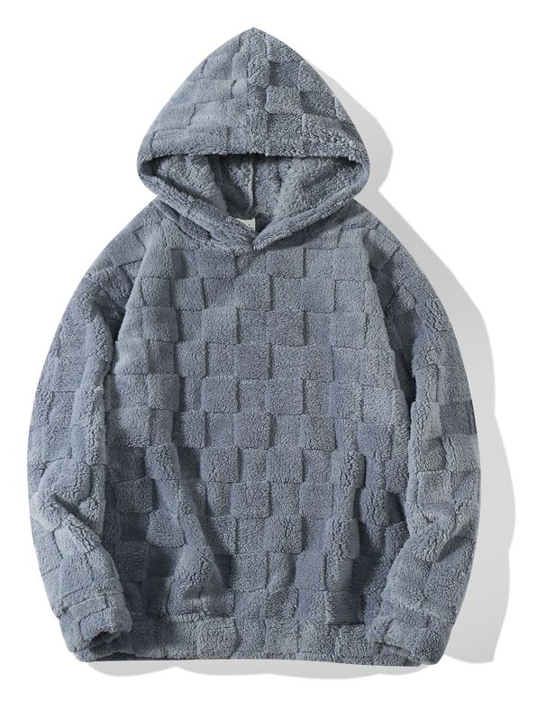 Men's Winter Fleece Hoodie & Pants Set – Plaid Two-Sided Flannel Lounge Outfit (Black/Gray/White, S-XXXL)_viptrois.com