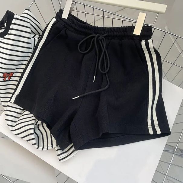2025 Streifen Sport Shorts Frauen Y2K Sommer Hohe Taille Lose Beiläufige Jogging Shorts Bf Koreanische Streetwear Alle-Spiel Knie-länge Shorts_viptrois.com