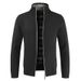 Men's Fleece Lined Zip Up Sweater - Warm Winter Knit Cardigan With Stand Collar, Solid Color Casual Outerwear_viptrois.com