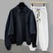 Men's Clothing Autumn and Winter Loose Casual Open Stitching Sweater Suit Men's Korean Version Youth Bat Sleeve Lapel a Complete Set Of Wear_viptrois.com