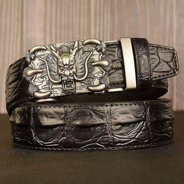 Crocodile pattern men's leather belt personality dragon head retro dragon claw automatic buckle leather belt trouser belt_viptrois.com