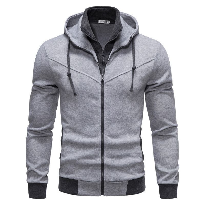 Men's Clothing Men's Slim Fit Zip-Up Hoodie - Contrast Trim Sportswear Jacket (Black/Grey/Maroon, M-XXXXL)_viptrois.com