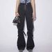 men's and women's multi-pocket trousers high street style for men and women, leg-cinching buckle strap black jeans in multiple sizes_viptrois.com