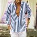Men's Clothing Long Sleeved Lapel Striped Shirt Loose Shirt_viptrois.com