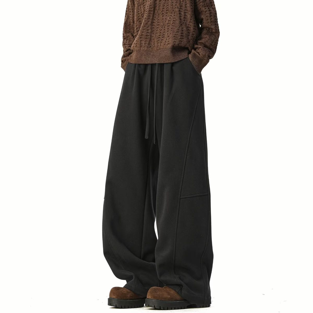 Nordmann American Style Heavyweight Deconstructed Scimitar Casual Pants Men's Spring And Autumn Draped Wide-Leg Sports Solid_viptrois.com