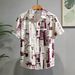 Men's Retro Burgundy Newspaper Print Short Sleeved Shirt Street Style Summer New Exclusive_viptrois.com