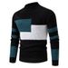 Men's Color-Block Semi-Turtleneck Sweater – Oversized Pullover Knit With Contrast Panels (Black/White/Khaki+Green)_viptrois.com