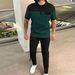 Men's Clothing Men's New Waffle Color Stitching Lapel Chest Pocket Button Short Sleeved Trousers Suit_viptrois.com