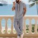 Men's Linen-Blend Hooded Shirt & Trouser Set – Relaxed Fit Casual Suit (Black/Navy/White/Khaki, Sizes S-XXXL)_viptrois.com