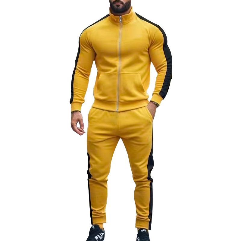 Men's 2-Piece Casual Sportswear Set With Contrast Zipper Stand Collar Jacket & Long Pants_viptrois.com