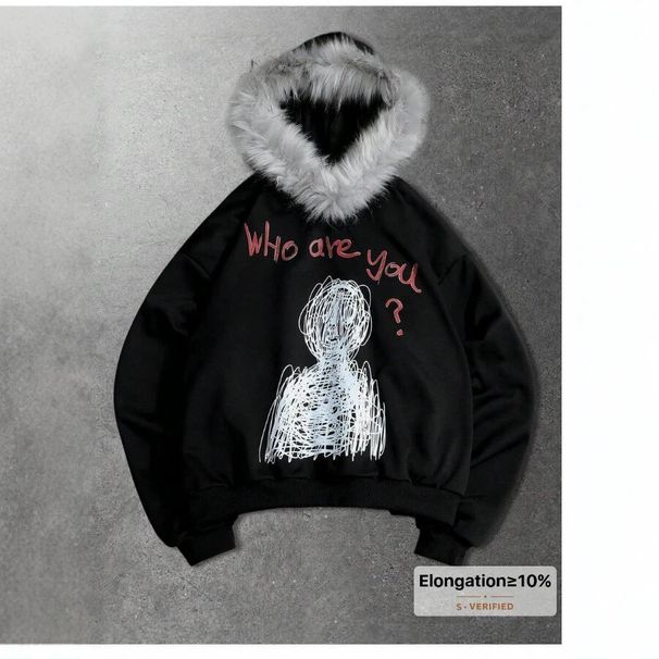 Men's Gothic Skull Print Hoodie With Detachable Faux Fur Hood Lining, Streetwear Pullover For Cold Weather_viptrois.com