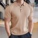 24 Men's Solid Color Short Sleeve Summer Casual Vertical Striped Turn-Down Collar Polo Versatile Elegant Button T-Shirt_viptrois.com