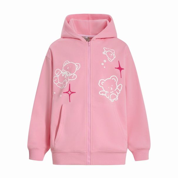 Fun Cartoon Bear Foam Print Hooded Sweatshirt Zipper Cardigan Vibe Trendy American Style Autumn Winter Men's Jacket_viptrois.com