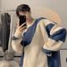 Pure Color-Block Pullover For Men Trendy Design Niche Couple Knitwear Ins Japanese Retro Lazy Style Knitted Sweater_viptrois.com