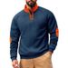 Men's Stand Up Collar Casual Sports Color Matching Zipper Embroidery Long Sleeved Henry Fashion Street Sweatshirt_viptrois.com