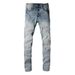 Men's Clothing European And American Trendy High Street Daily Travel Elastic Light Blue Slim Fit Jeans Sports Pants 895_viptrois.com