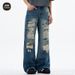 Men's Clothing High Street Ripped Jeans Straight Leg Piled Up Flared Trousers_viptrois.com