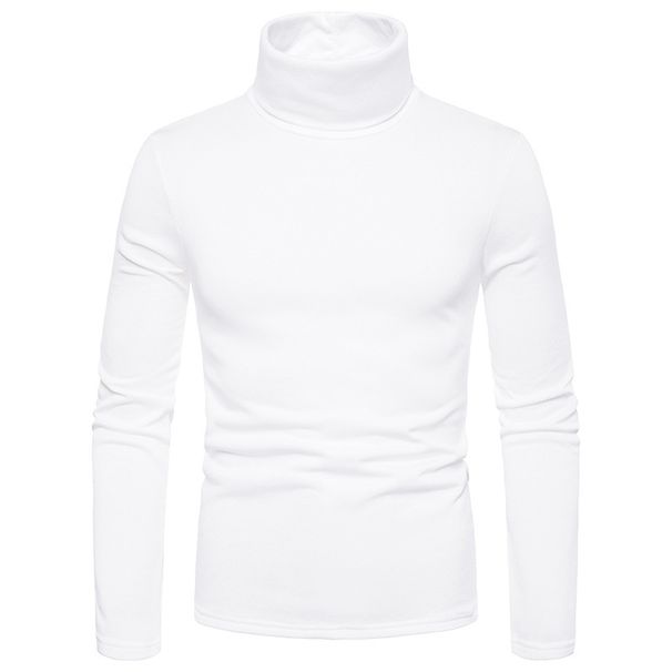 2020 Autumn And Winter New Men's Solid Color Fleece Pullover Turtleneck T-shirt Bottoming Shirt Fleece Sweater_viptrois.com