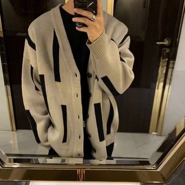 New Sweater For Men, Loose Lazy Style, Korean Version, Trendy And Personalized Casual V-Neck Knitted Sweater, Cardigan_viptrois.com