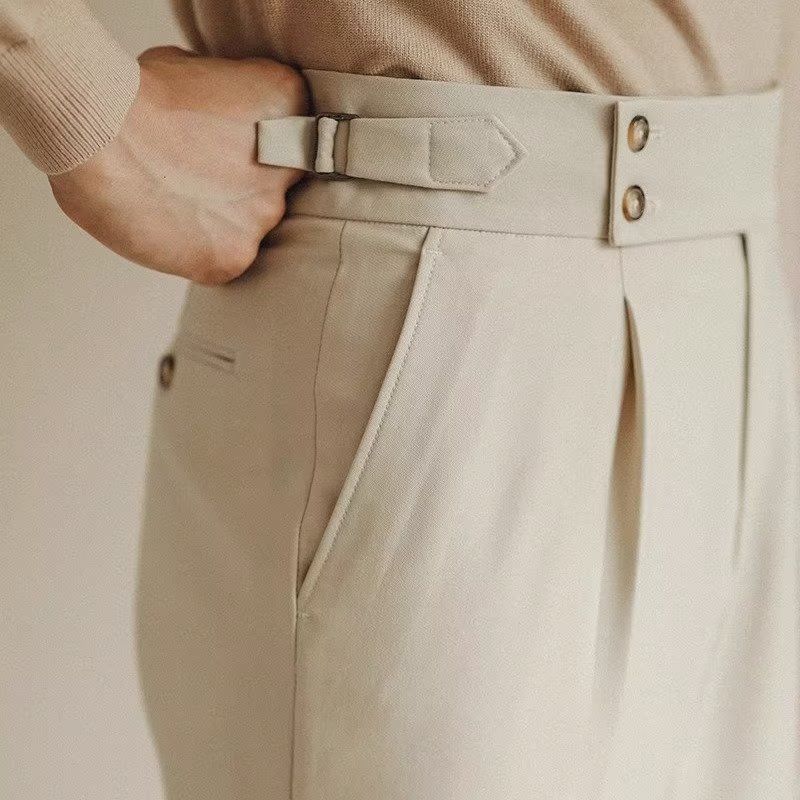 Khaki Casual Pants Men's Summer Light And Mature Style High-end Slim Pants Trendy Brand Small Feet Nine-point Pants Boys_viptrois.com