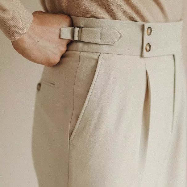 Khaki Casual Pants Men's Summer Light And Mature Style High-end Slim Pants Trendy Brand Small Feet Nine-point Pants Boys_viptrois.com
