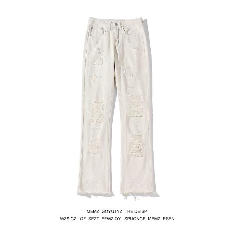 American Vintage Straight Leg Slimming Edge Distressed Jeans Brand High Street Black Micro Flared Long Pants For Men_viptrois.com