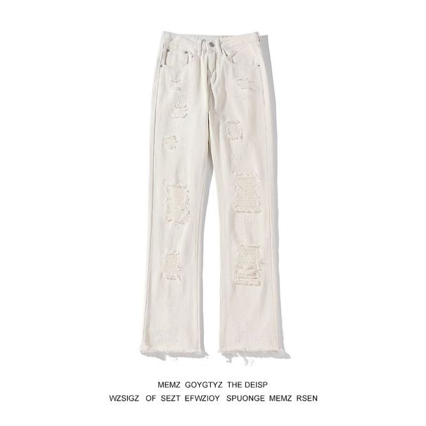 American Vintage Straight Leg Slimming Edge Distressed Jeans Brand High Street Black Micro Flared Long Pants For Men_viptrois.com