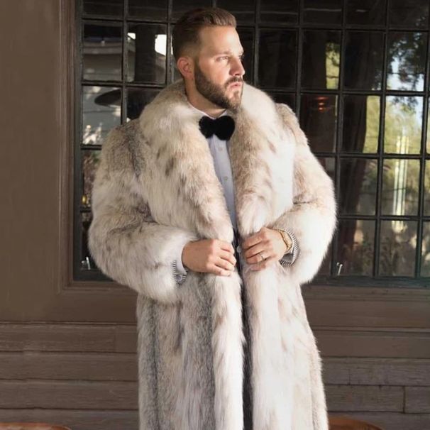 Men's Clothing hot selling fur coat long men's clothing lynx leopard print environmentally friendly fur fox fur coat_viptrois.com