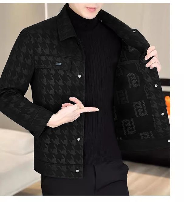 Men's Clothing Autumn And Winter Middle Aged And Young People Houndstooth Trend Fashion Short Lapel Casual Jacket Leather Coat Men_viptrois.com