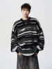 Mohair Round Neck Sweater Casual Contrasting Striped Knit Sweater Loose Couple Base Shirt_viptrois.com
