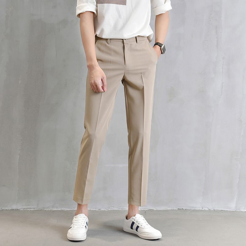 Men's Clothing Drape Trousers Nine Point Slim Summer Khaki Trousers Trendy Slim Fit Suit Straight Casual Trousers_viptrois.com