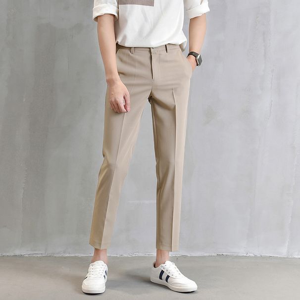 Men's Clothing Drape Trousers Nine Point Slim Summer Khaki Trousers Trendy Slim Fit Suit Straight Casual Trousers_viptrois.com