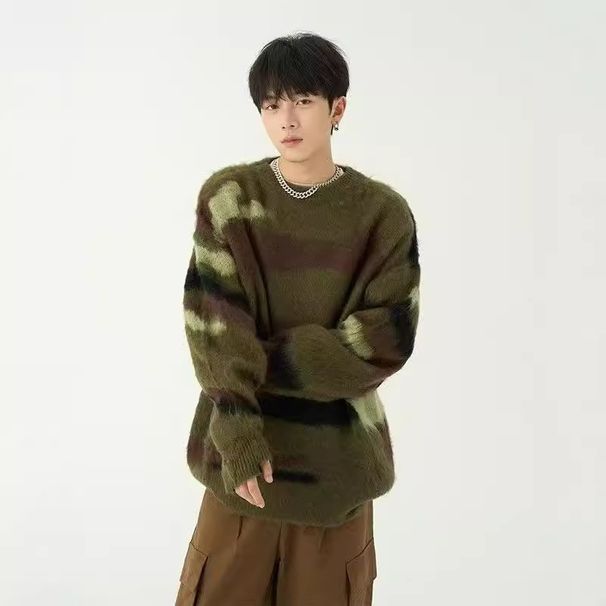 Loom 2024 Autumn Winter High-End Sweater Men Loose European American Casual Knitwear Couple Trendy Round Neck Boys Teens_viptrois.com