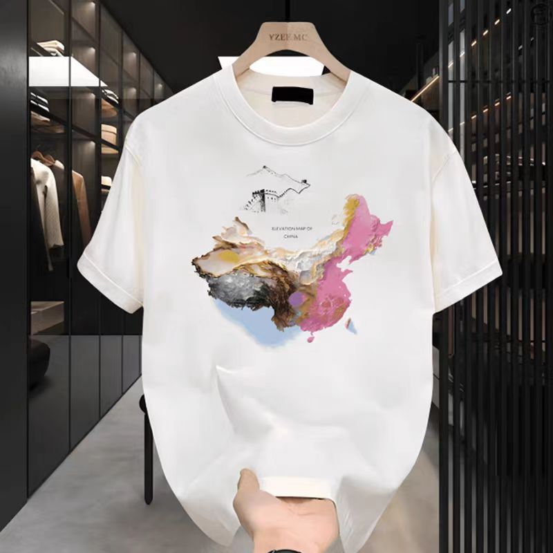 Men's Clothing Summer Thin Fashion Print Casual Cotton Round Neck Half Sleeved Top Ins_viptrois.com