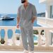 Men's Autumnal Linen Suit Loose Fit Hawaiian Print Long Sleeve Henley Shirt And Trouser Set For Home And Commuting_viptrois.com