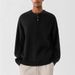 Pure FBUF Solid Color Henley Neck Sweater For Men, Machine Washable, Casual Loose Knit Sweater, Unisex Style, Inner Layer_viptrois.com
