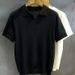 Men's Khaki V Neck Shirt Hollowed Out Ice Silk Knit Short Sleeve Turn Down Collar Summer Top Mature Style T-Shirt_viptrois.com