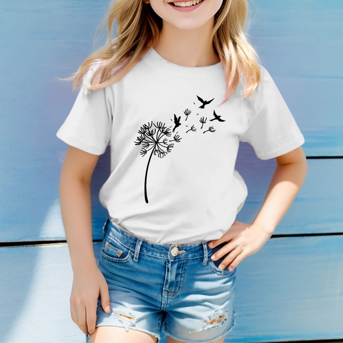 Mother & Kids 2024 Summer Foreign Trade Children's Clothing New Dandelion Cute Print Children's Round Neck T-shirt Children's Short Sleeve Top_viptrois.com