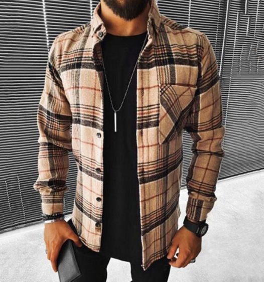 Men's Stylish Checkered Long Sleeve Shirt - Breathable Cotton Blend, Slim Fit, Casual & Office Wear, Multiple Colors & Sizes_viptrois.com