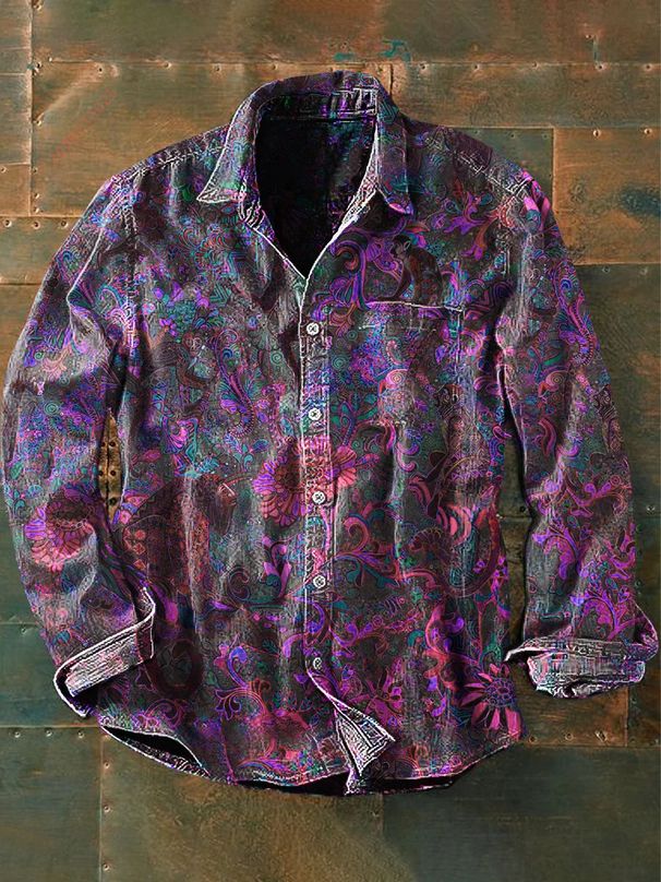 Camisa De Manga Larga Con Estampado Espiral De Estilo Étnico Retro 2026, Top Informal Holgado Con Estampado De Moda Europea Y Americana, Tallas XS-6XL_viptrois.com