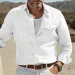 Casual Cotton Linen Shirts For Men, Hawaiian Shirts, Breathable, Solid Color, Basic Style, Men's Clothing_viptrois.com