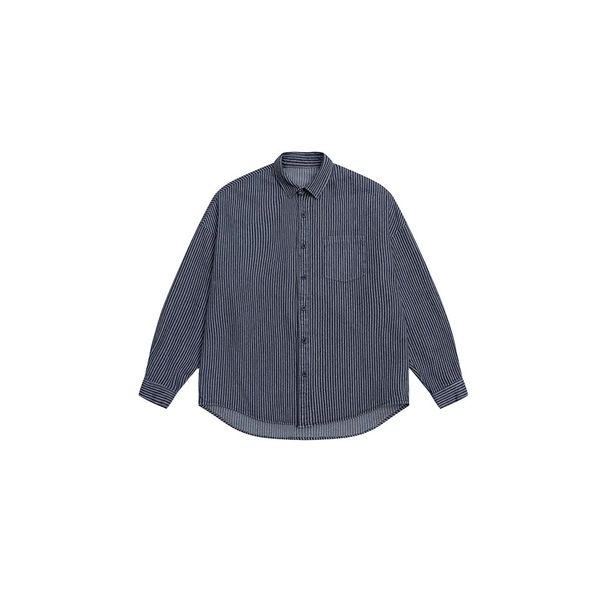 Men's Clothing Spring And Autumn Washed Striped Denim Long Sleeved Shirt Men's Casual Cityboy Blue Shirt Jacket_viptrois.com