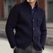 Men’s Slim Fit Knit Blazer Cardigan – Stand Collar Longline Coat | Winter Casual & Smart Layering (Black, Gray, Navy, Olive, Brown)_viptrois.com