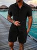 2023 Summer Men's Shirt Casual Loose Short Sleeved Shorts Beach Set_viptrois.com